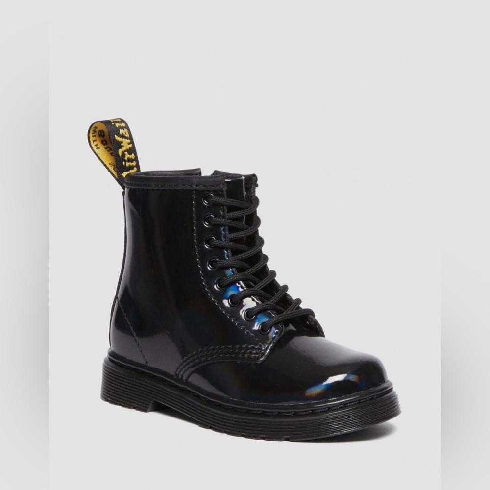 Dr. Marten’s TODDLER 1460 RAINBOW PATENT LEATHER LACE UP BOOTS - Size 2 - Black